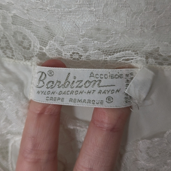 Vintage 50s Barbizon Crepe Remarque Lace Trim White Slip Dress Size 14 Miss - Picture 2 of 8
